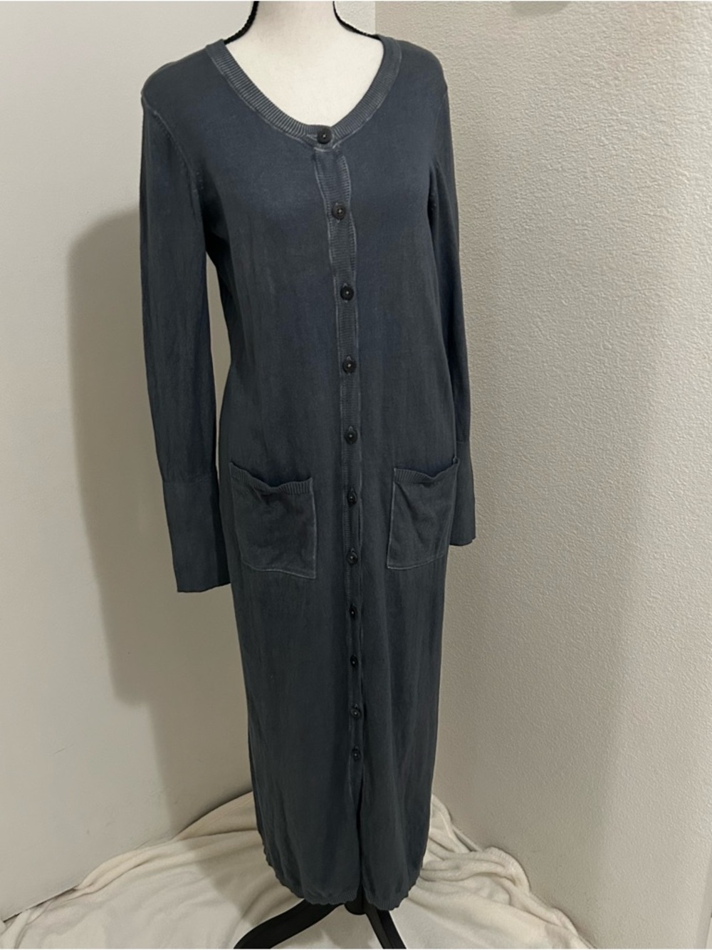 Peruvian Connection Anthracite Gray Pima Cotton Maxi Cardigan Dress Small